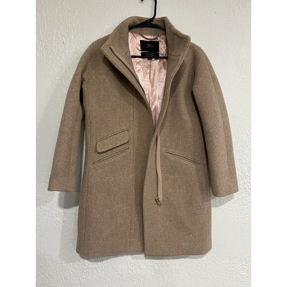 J. Crew Italian Stadium Cloth By Nello Gori Womens Tan Winter Overcoat Size 0P - Picture 1 of 7
